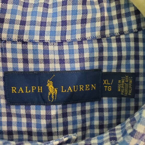 Ralph Lauren Men's Blue White Plaid Long Sleeve Button Down Shirt Size XL - Picture 3 of 5